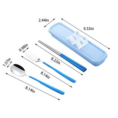 Portable Cutlery Set Reusable Blue 4-Piece 2