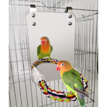 Bird mirror with rope perch for cockatiel parakeet cage