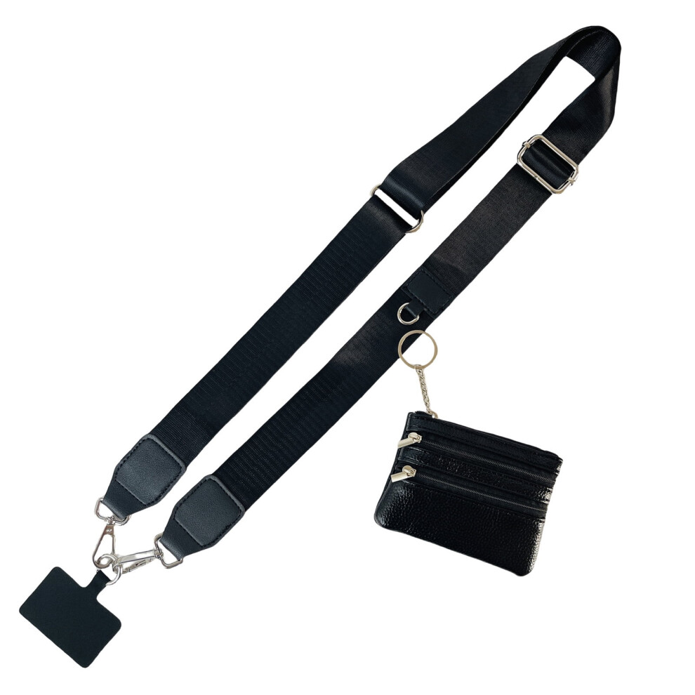 Phone Strap With Zipper Pouch And Pu Leather Wallet 900223610362