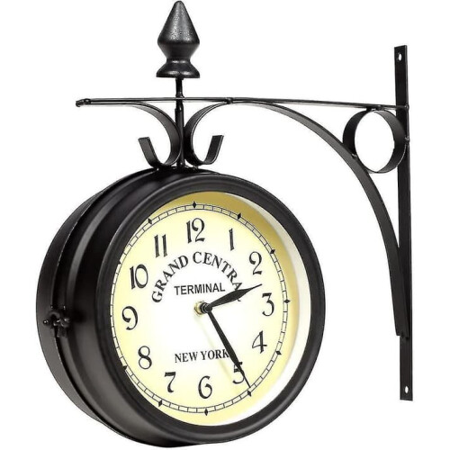 Wall Clock Wrought Iron 2-Sided Garden Clock