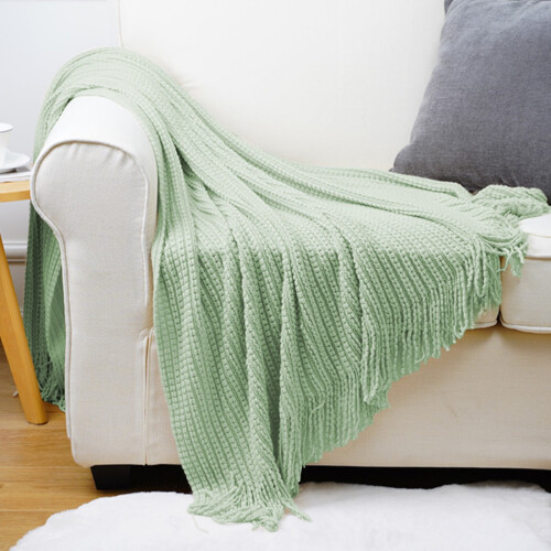 Mint Green Reversible Throw Blanket Knitted 50x67 inch 2