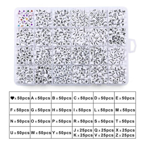 Black acrylic cube alphabet beads for jewelry making
