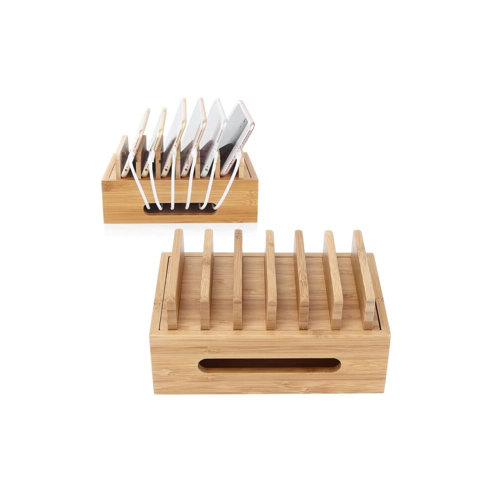 Bamboo Charging Station For Multiple Devices With Storage 962029285281