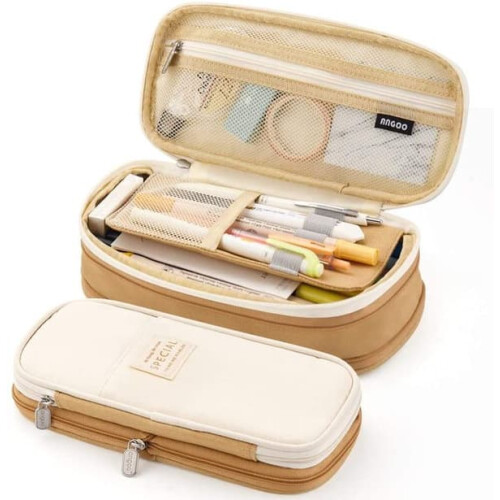 Pencil Case Large Capacity Khaki Stationery Organizer