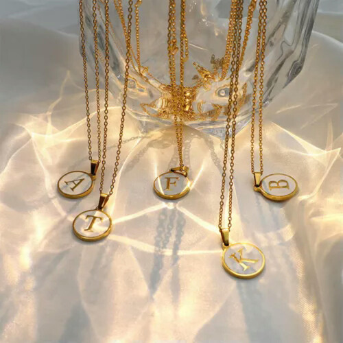 Minimalist white enamel initial pendant necklace A-Z 2