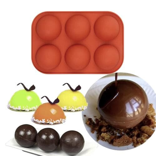 Silicone Ball Mold Hemisphere 6-Cavity Brown
