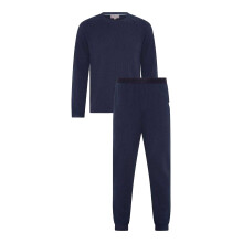 (M, Navy) Ted Baker Mens Lettering Crew Neck Regular Long Pyjama Set
