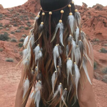 Bohemian feather headband with tassel and hemp rope