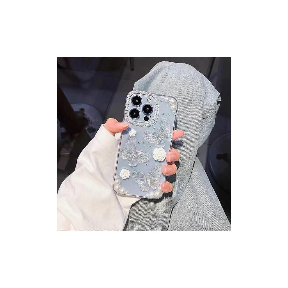 Iphone 13 Pro Case Butterfly Flower Pearl Glitter Tpu White 962125805307