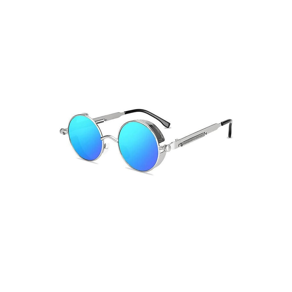 Steampunk Sunglasses Men Round Frame Ice Lenses Silver/Blue 962029290490
