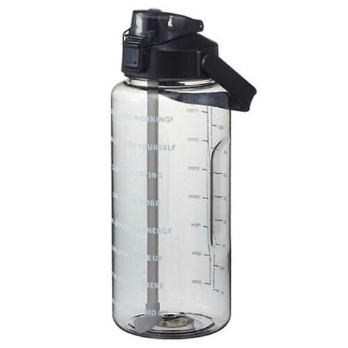 Water bottle with straw 2 liters time marker black