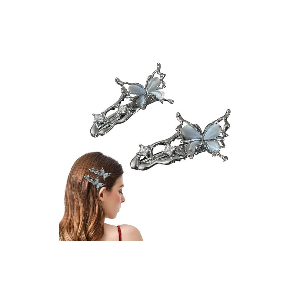 Metallic Butterfly Hair Clips Duckbill Flat Clips Silver 962125795776