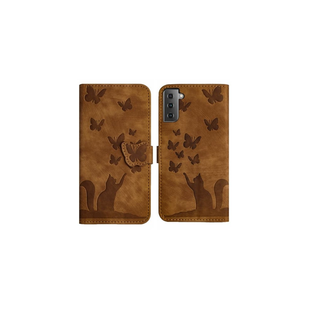 Samsung Galaxy S21+ 5G Case Embossed Butterfly Cat Brown 962029292487