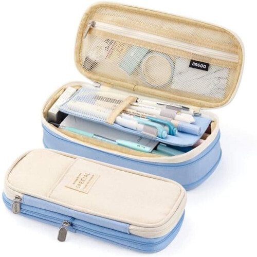 Pencil Case Sky Blue Large Capacity Organizer for Students