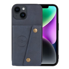 Compatível com iPhone 15 - Capa carteira de couro retrô de luxo com 4 compartimentos para cartões, azul marinho.