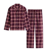 (S, Burgundy) Tommy Hilfiger Mens Plaid Long Pyjama Set