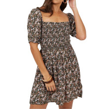 (12 UK, Pink/Multicoloured) Brave Soul Womens/Ladies Floral Square Neck Puff Sleeve Mini Dress