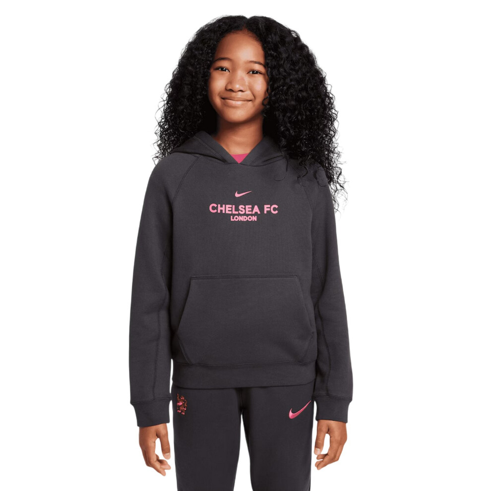 Nike (7-8 Years, Anthracite/Pink) Childrens/Kids Third Chelsea Fc Cotton Kangaroo Pocket Pullover Hoodie