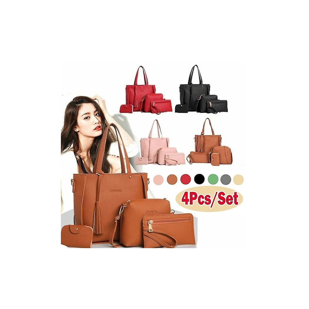 Women's Bag Set Shoulder Handbag Messenger 4Pcs Pink 900223934154