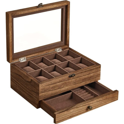 Wood Watch Box with 8 Compartments and Cushions