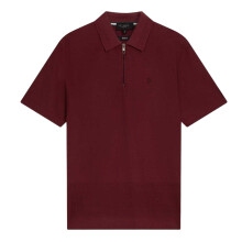 (S, Maroon) Ted Baker Mens Textured Quarter Zip Polo Shirt