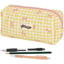Pink checkered pencil case with bow 1 pack