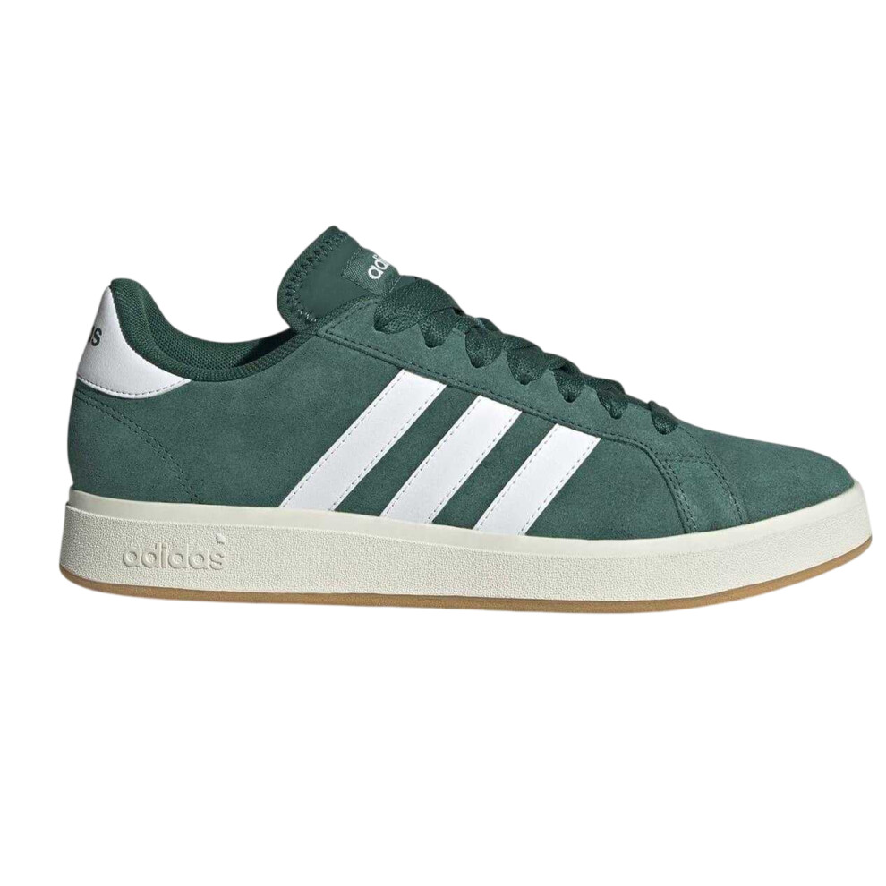 Adidas (8.5 Uk, Green/White) Mens Grand Court 3 Stripes Suede Flat Trainers