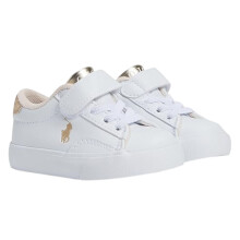 (12 UK Child, White/Gold) Ralph Lauren Childrens/Kids Sutton Leather Trainers