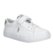 (11 UK Child, White/Silver) Ralph Lauren Childrens/Kids Sutton Leather Trainers