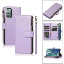 Capa carteira compatível com Samsung Galaxy S20FE, carteira com zíper, 9 compartimentos para cartões, alça de mão, suporte, capa de couro com