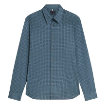 (L, Navy) Ted Baker Mens Geometric Long-Sleeved Shirt