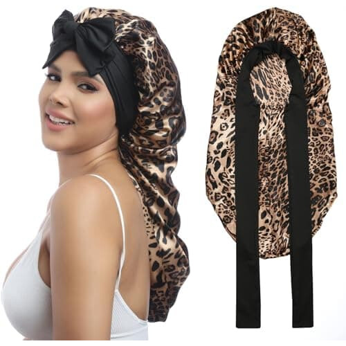 Satin bonnet for braids with elastic band, one piece