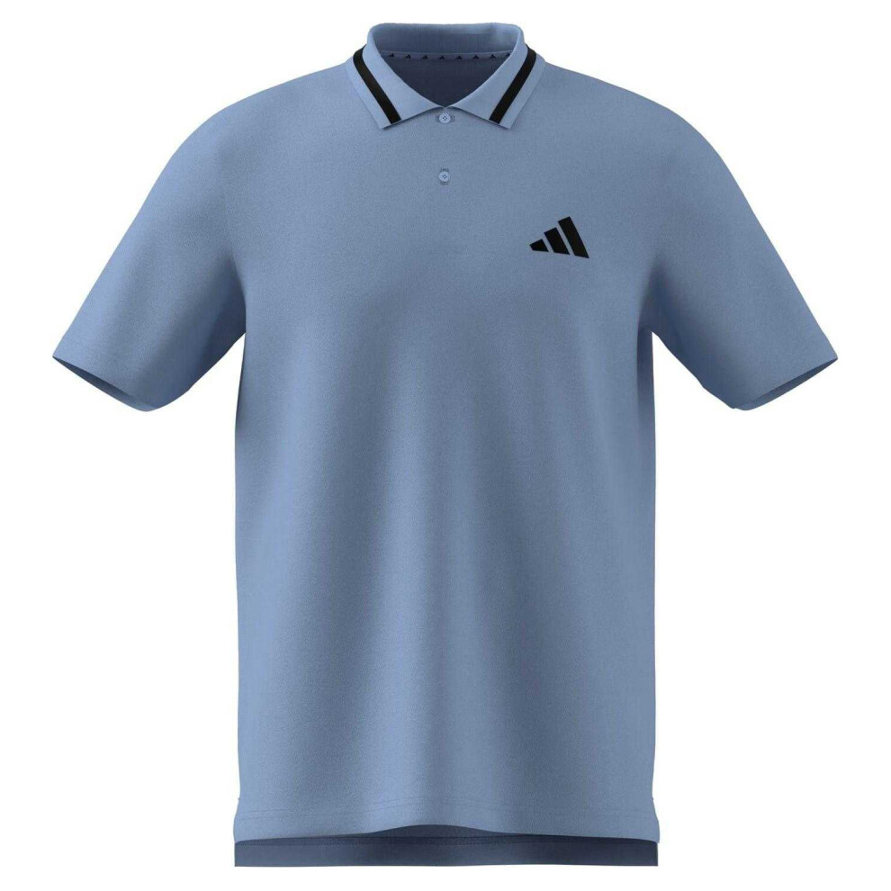 Adidas (S, Glow/Blue) Mens 3 Stripes Cotton Polo Shirt