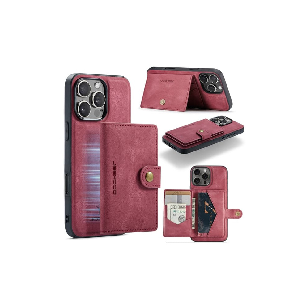 Iphone 16 Pro Wallet Case Retro Magnetic Detachable Red 900223926715
