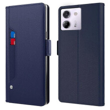 Le haghaidh comhoiriúnach le Xiaomi Poco M7Pro5G Cás Seasamh Leathar PU Cás Fón Sealbhóir Cárta Scáthán Il-dhathach Gorm
