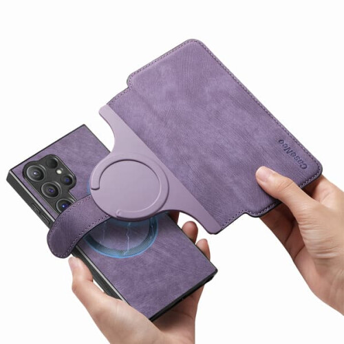 Capa com proteção RFID e MagSafe, design separável em duas peças, compatível com a série Samsung Galaxy (roxa), compatível com Samsung A04S.