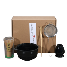 Juego de té de cerámica, que incluye tazón para matcha, soporte para batidor de matcha y batidor de matcha, juego de 5 piezas negro.