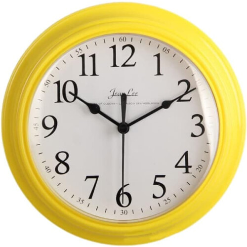 Silent Round Yellow Wall Clock Quartz Battery Operated 9