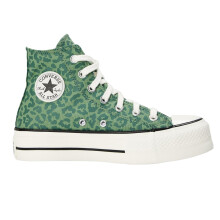 (4 UK, Green) Converse Womens/Ladies All Star Leopard Print Canvas Platform High Top Trainers