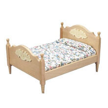 Miniature dollhouse bed wooden double bed
