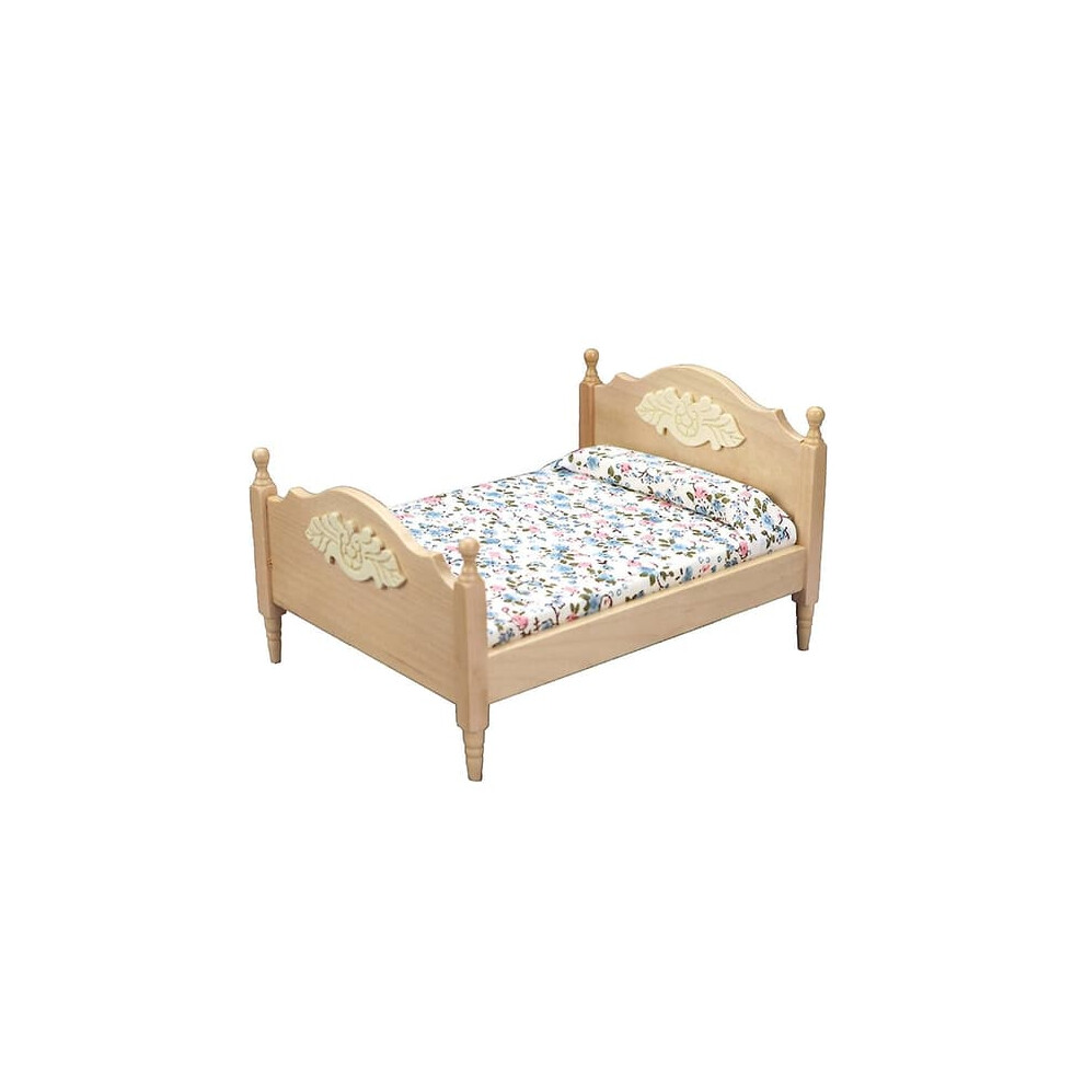 Miniature dollhouse bed wooden double bed