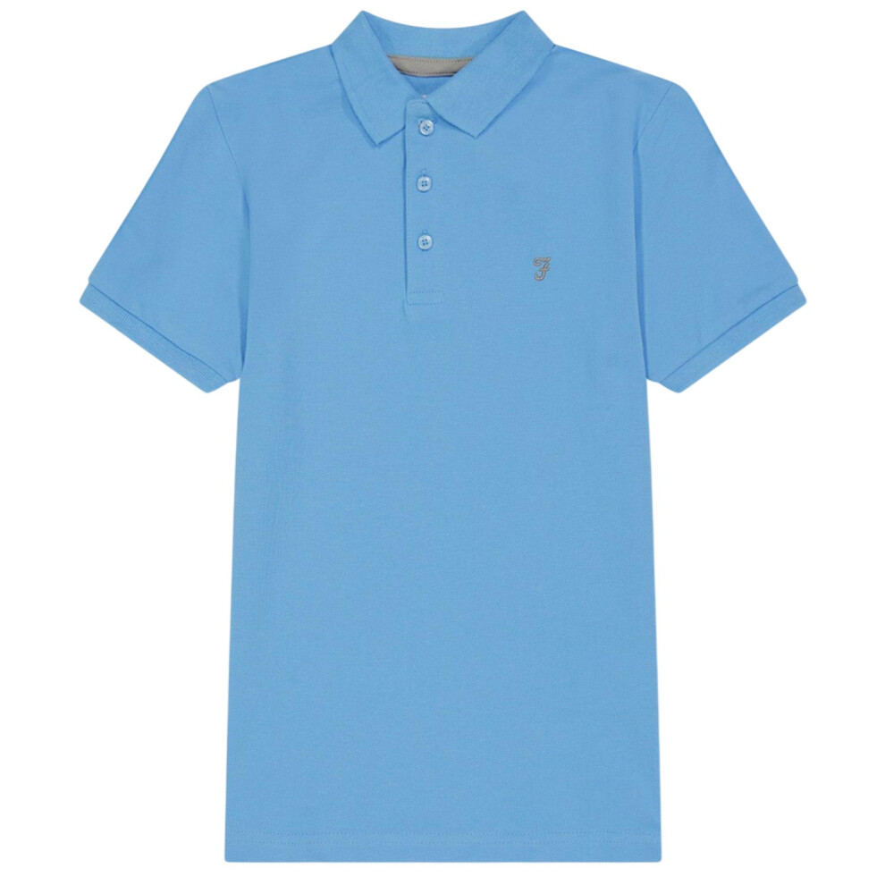 Farah (14-15 Years, Breezy Blue) Boys Bugsworth Embroidered Short-Sleeved Polo Shirt