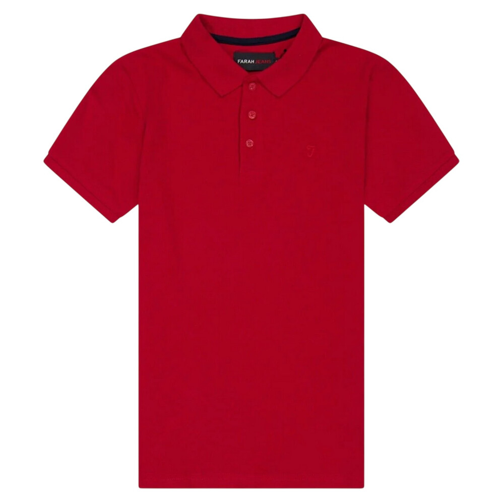 Farah (12-13 Years, Dark Red) Boys Bugsworth Embroidered Short-Sleeved Polo Shirt