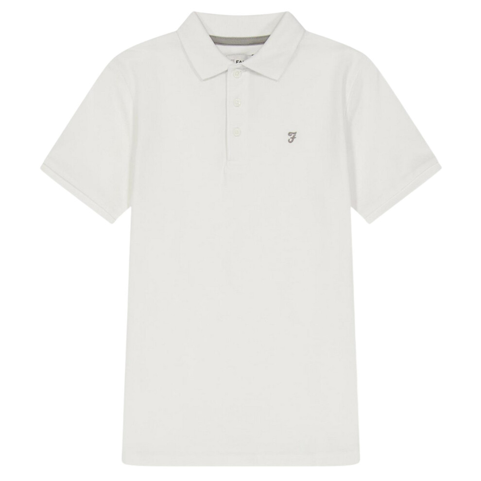 Farah (14-15 Years, White) Boys Bugsworth Embroidered Short-Sleeved Polo Shirt