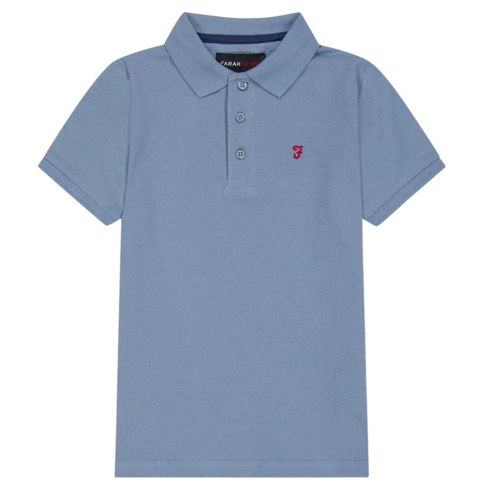 Farah (12-13 Years, Dusky Blue) Boys Bugsworth Embroidered Short-Sleeved Polo Shirt