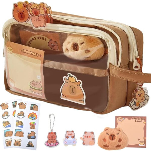 Capybara pencil case transparent brown large capacity