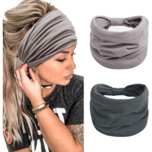 Women's wide boho yoga headband gray