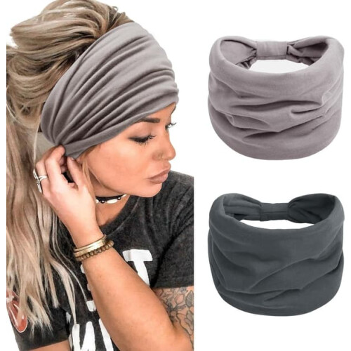 Women's wide boho yoga headband gray