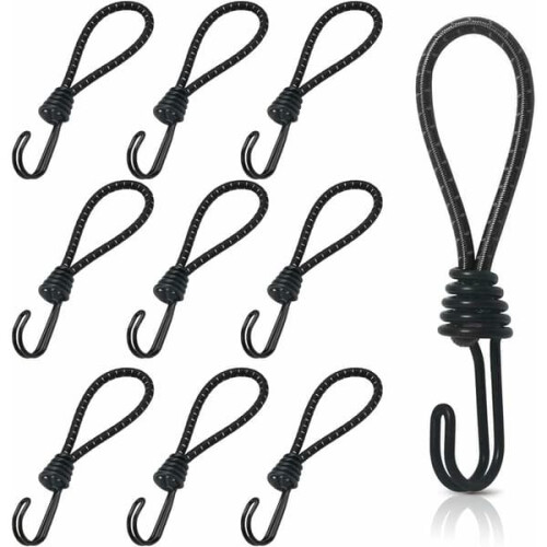 Rubber spiral hook straps short elastic tarp tensioners 10