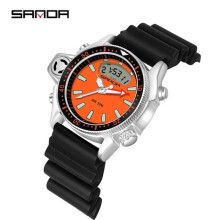 SANDA Men's Quartz Digital Dive Watch Black Orange